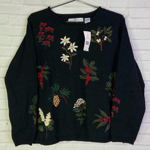 Marisa Christina Floral Embroidered Sweater Size M